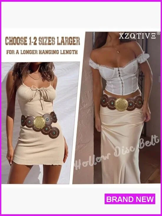 Western PU Leather Belt Wide Waist Boho Chic Cowgirl Concho Buckle Adjustable - Picture 4 of 7